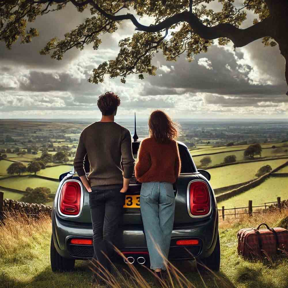 A couple enjoying a picnic by their car, content with their coverage.