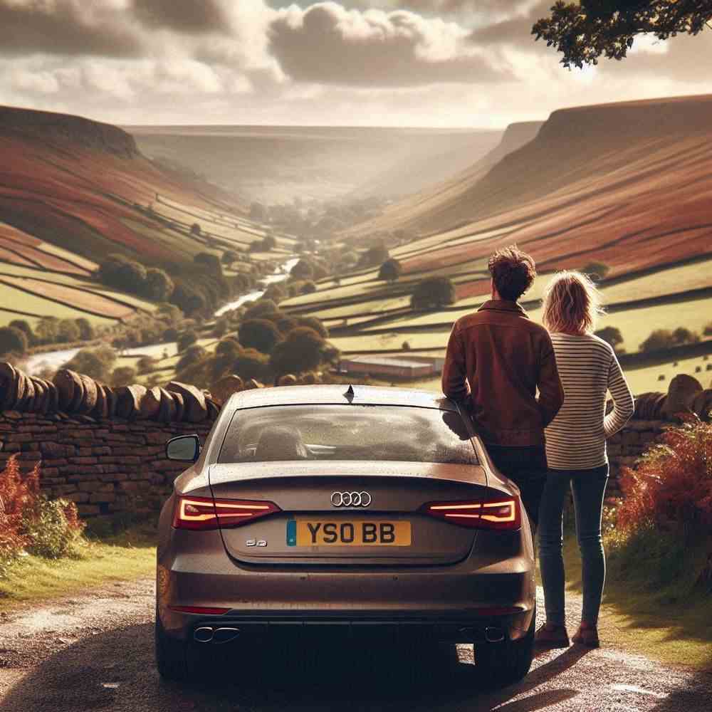 A couple sitting on a car bonnet, enjoying the moment with worry-free coverage.
